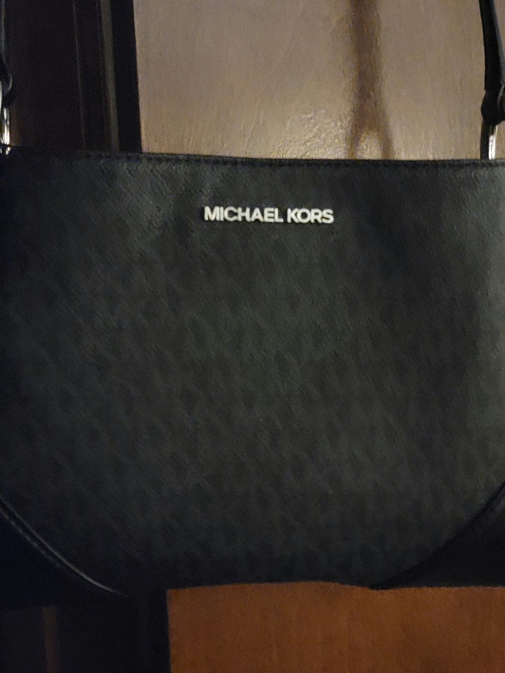 Michael Kors Black Signature Messenger Bag with Silver Logo